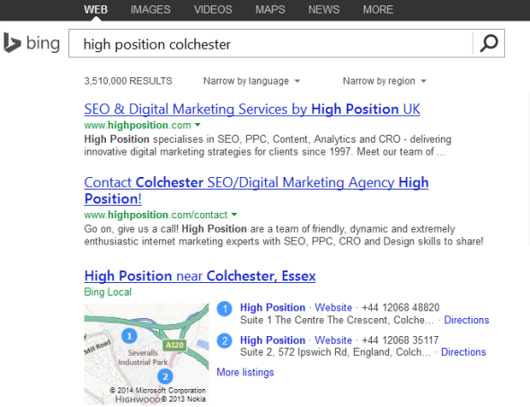 High Position Brand SERPS - Bing