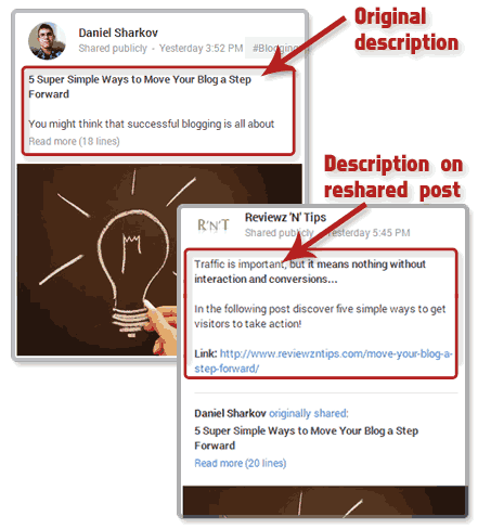 Descriptions on Reshared and Original Post